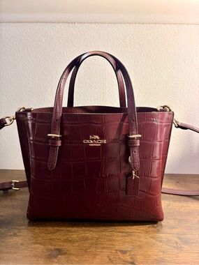 Coach Burgundy Croc-Embossed Leather Tote